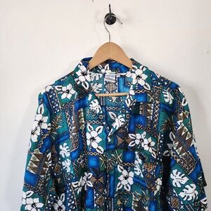 Men's Blue & Teal Tropical Button-Down Shirt